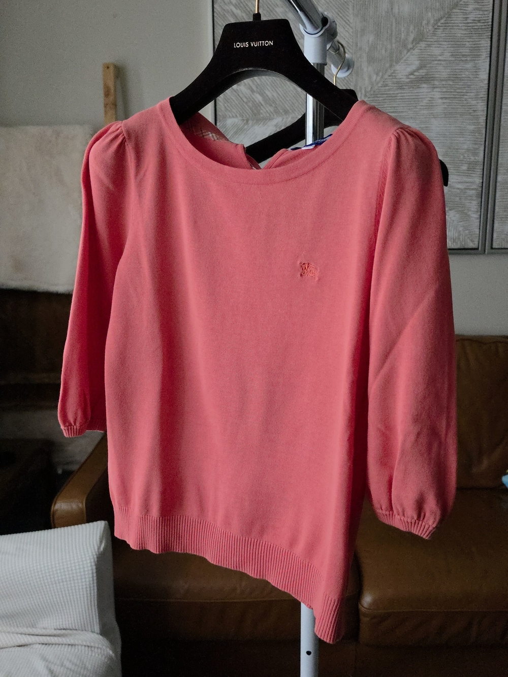 Burberry Knit TOP BLUE Label Peach Puff-Sleeve Size 38